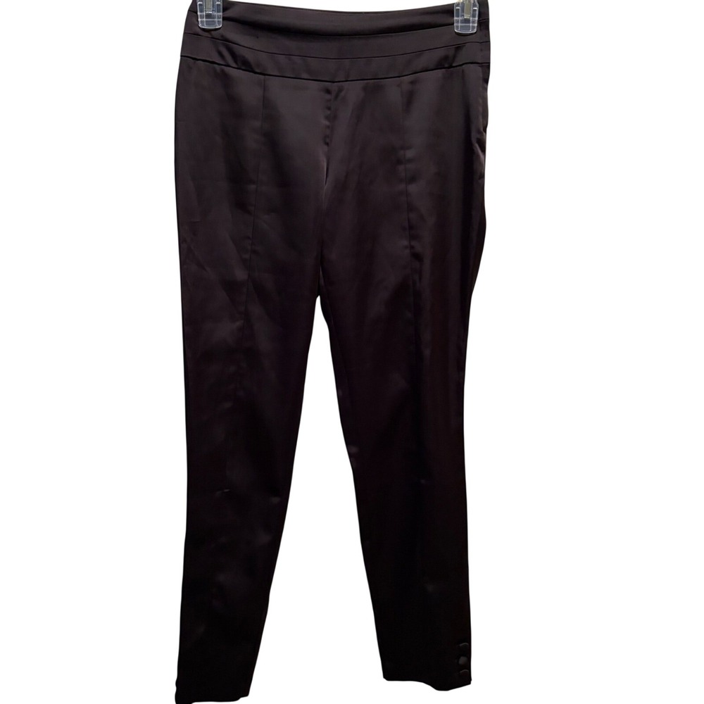 HM Womens Black Satin High Waisted Tapered Trousers Size 6 Side Zip Ankle Button